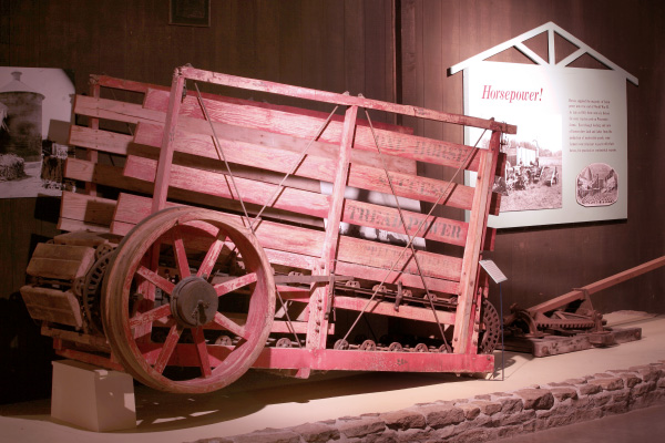 Horsepowered farming equipment on display