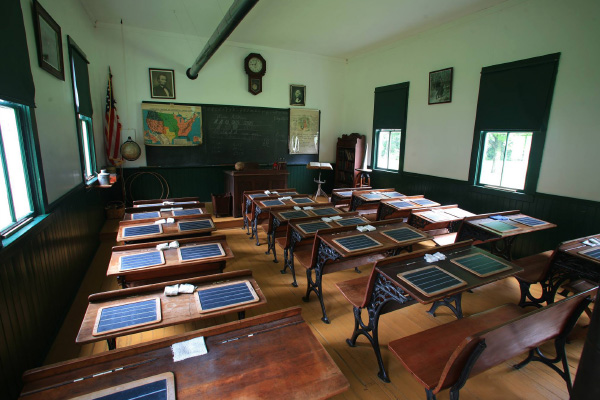 Rows of desks in the Schoolhouse